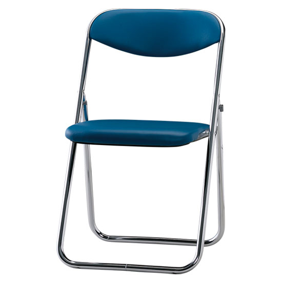 折りたたみスチールパイプ椅子 座：S-fit レザー張り ブルー