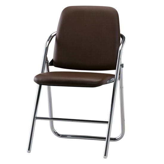 折りたたみスチールパイプ椅子 ハイバック 座：S-fit レザー張り ブラウン