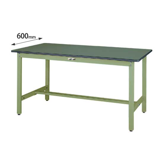 ワークテーブル300 固定式 幅1500 奥行600 塩ビシート天板 グリーン