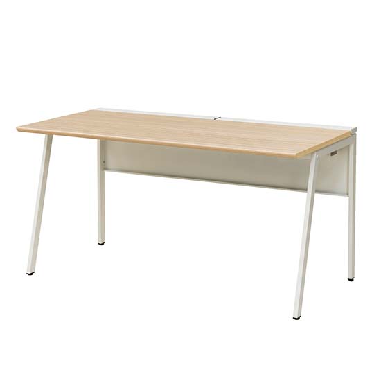 ワークデスク 幅1400×奥行700 ホワイトフレーム 天板サンドオーク