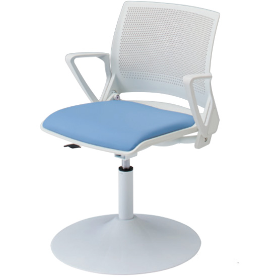 クリール採血チェア 肘付 丸ベース ライトブルー