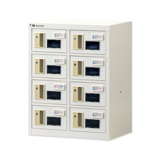 N-FORME 貴重品ロッカー窓付 2列4段8人用 シリンダー錠 ホワイト