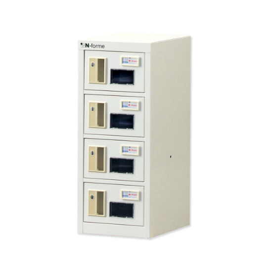 N-FORME 貴重品ロッカー窓付 1列4段4人用 シリンダー錠 ホワイト